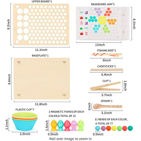 Montessori Fish, Beads & Chopsticks Wooden Game Board