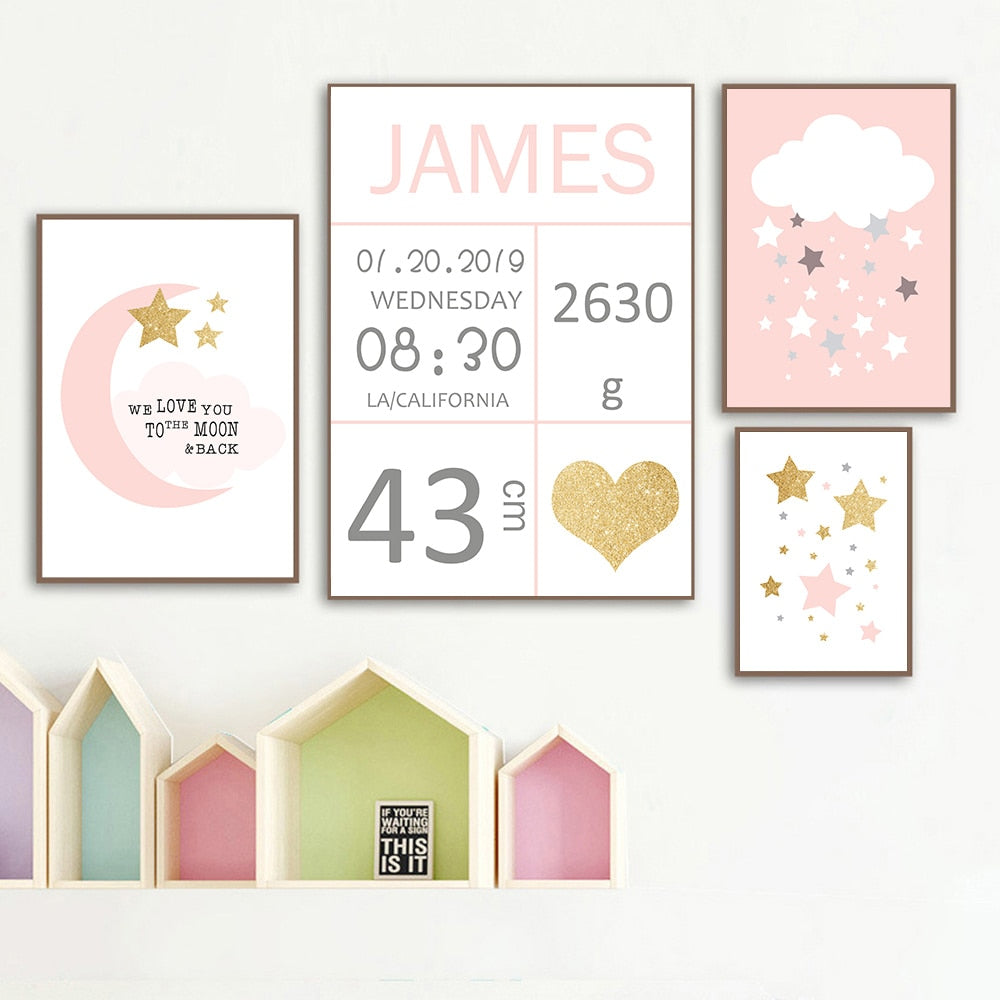 Personalised Birth Stamp Canvas Nursery Art