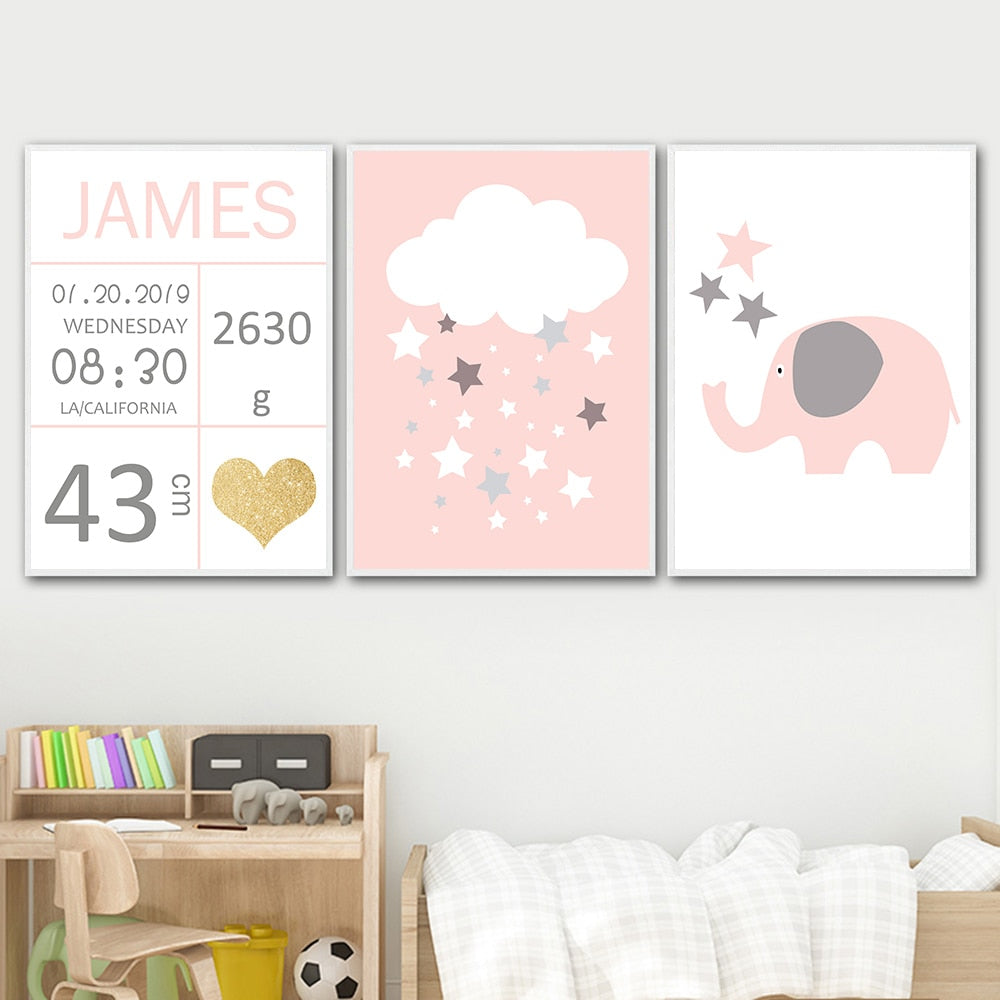 Personalised Birth Stamp Canvas Nursery Art