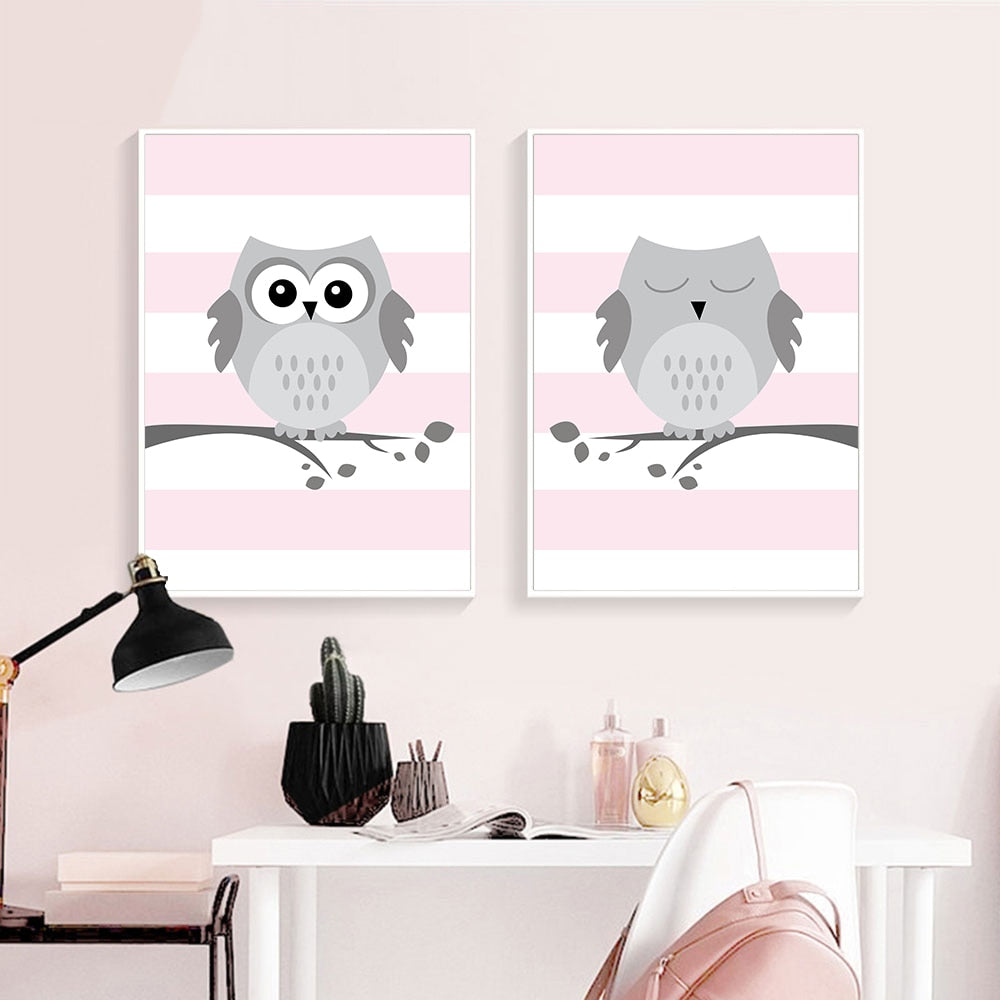 Woodland Owl Moon Canvas Nursery Art