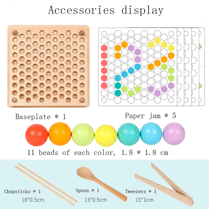 Montessori Beads & Chopsticks 22"x22" Coordination Wooden Game Board