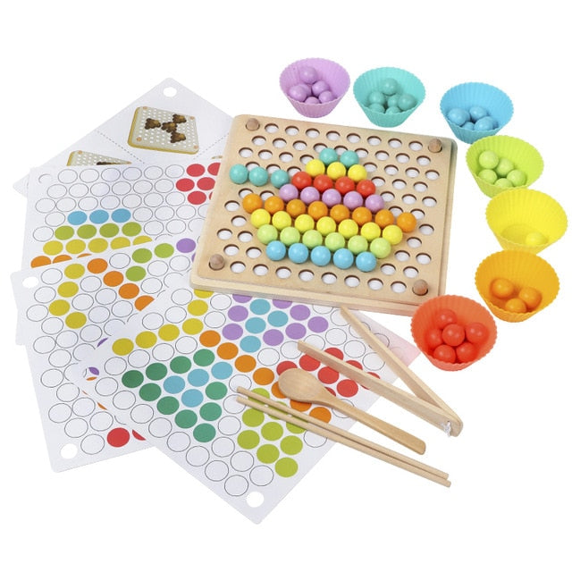 Montessori Beads & Chopsticks 22"x22" Coordination Wooden Game Board
