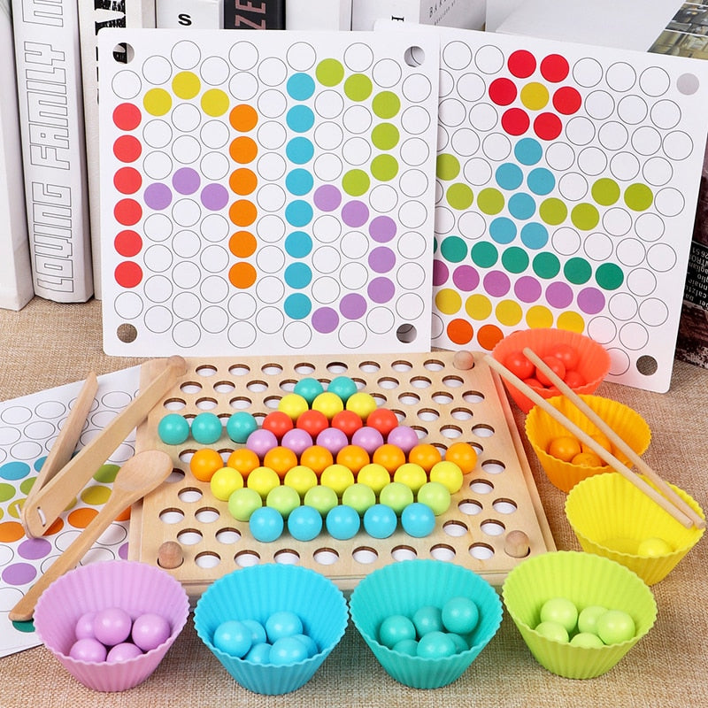Montessori Beads & Chopsticks 22"x22" Coordination Wooden Game Board