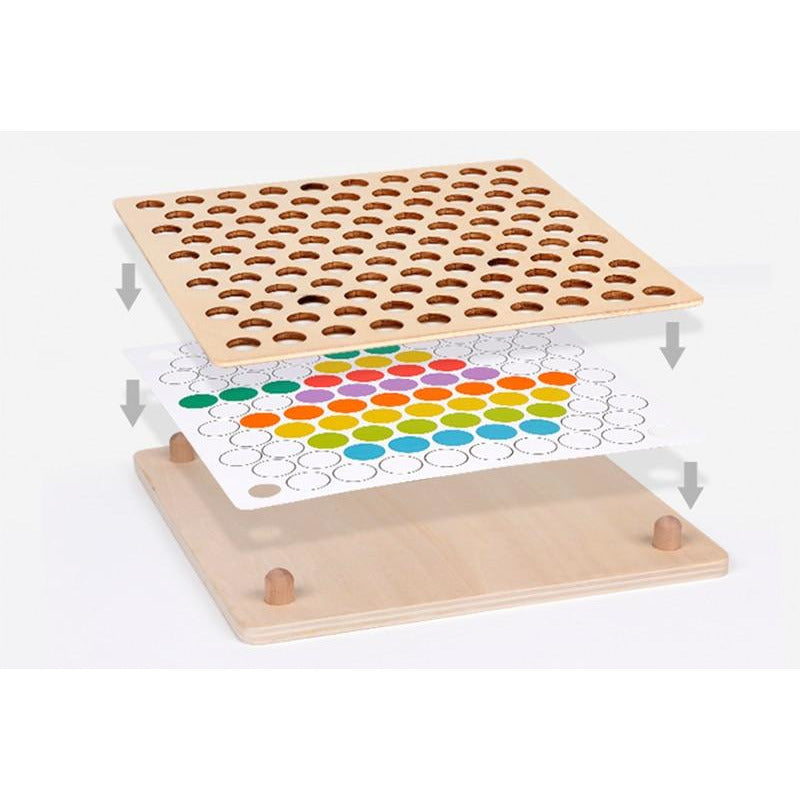 Montessori Beads & Chopsticks 22"x22" Coordination Wooden Game Board