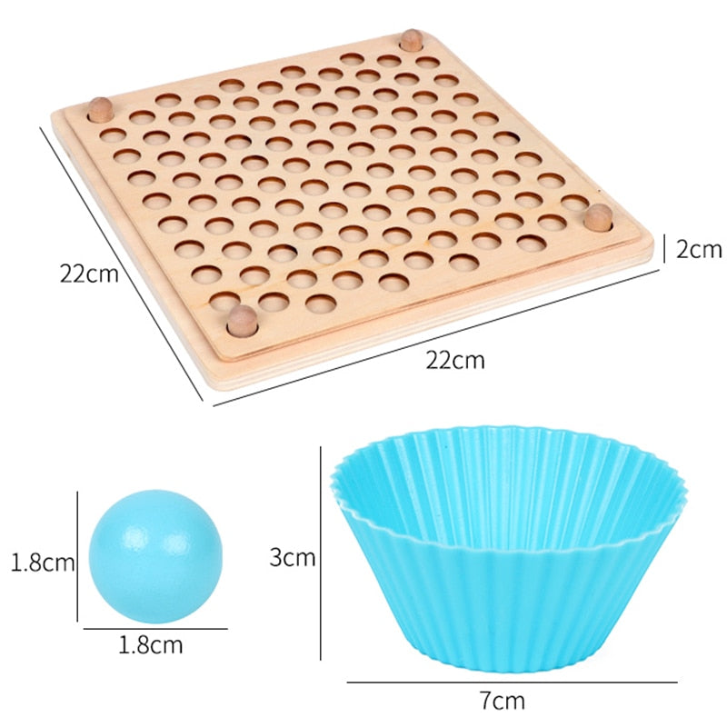 Montessori Beads & Chopsticks 22"x22" Coordination Wooden Game Board