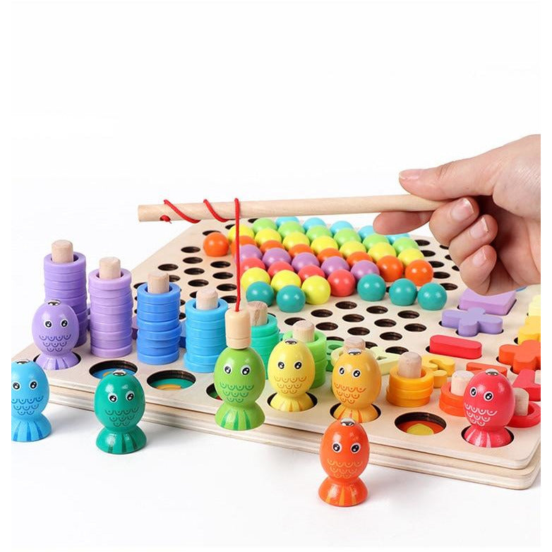 Montessori 7-in-1 Arithmetic, Fish, Beads & Chopsticks Game Board