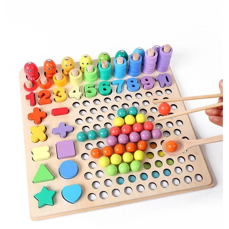 Montessori 7-in-1 Arithmetic, Fish, Beads & Chopsticks Game Board