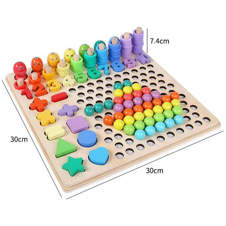 Montessori 7-in-1 Arithmetic, Fish, Beads & Chopsticks Game Board