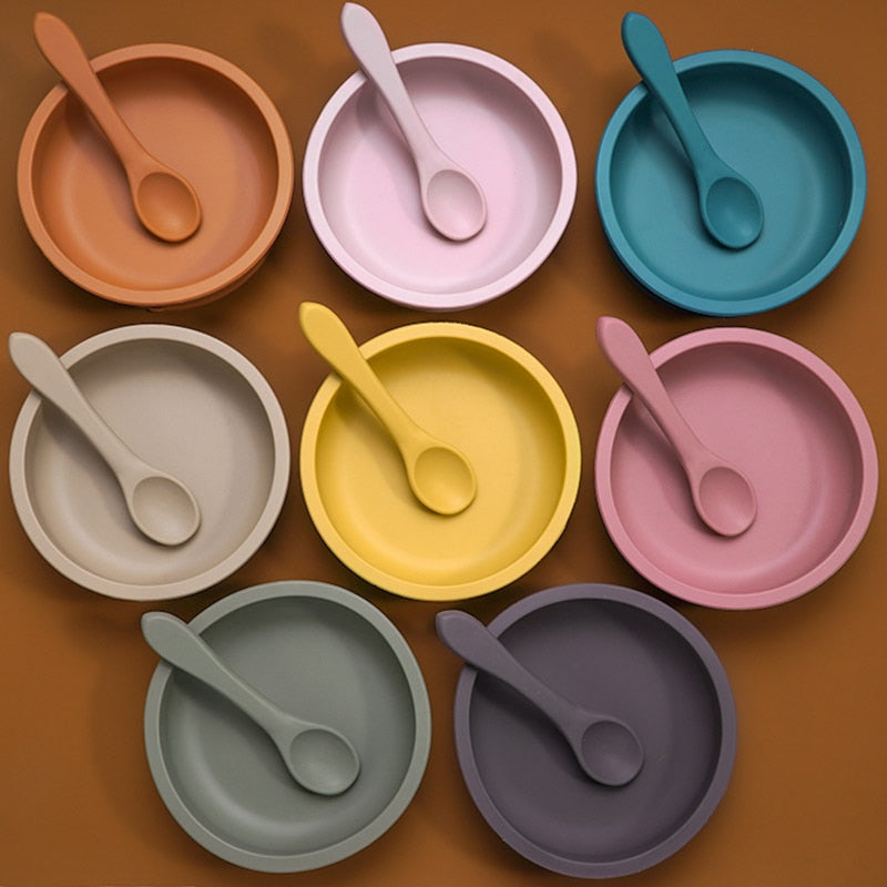 Earthy Tones Silicone Waterproof BPA & Phthalate Free Feeding Plate and Spoon - In 8 Color Options