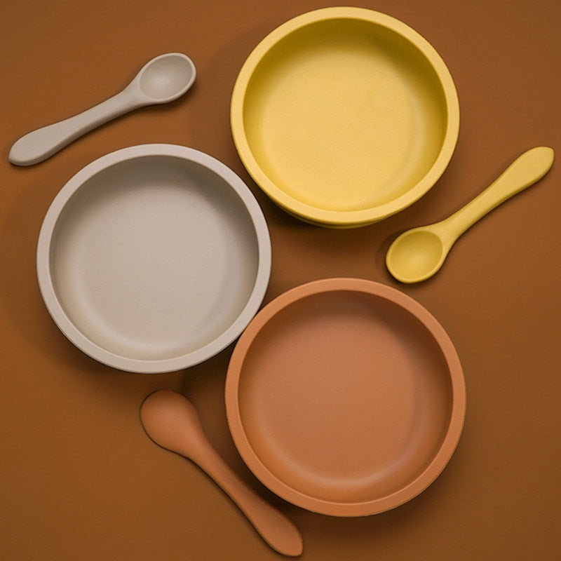 Earthy Tones Silicone Waterproof BPA & Phthalate Free Feeding Plate and Spoon - In 8 Color Options