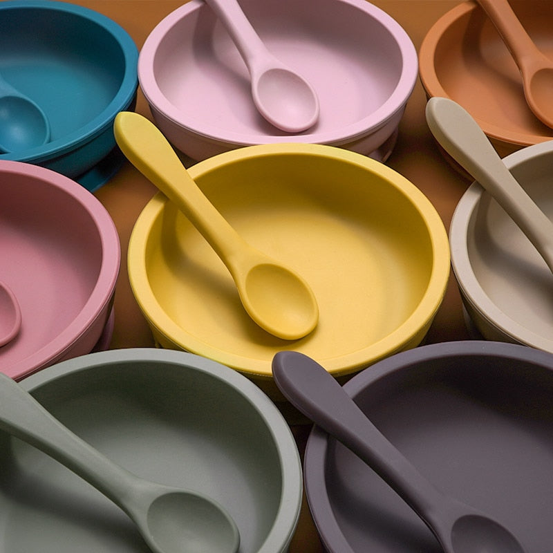 Earthy Tones Silicone Waterproof BPA & Phthalate Free Feeding Plate and Spoon - In 8 Color Options