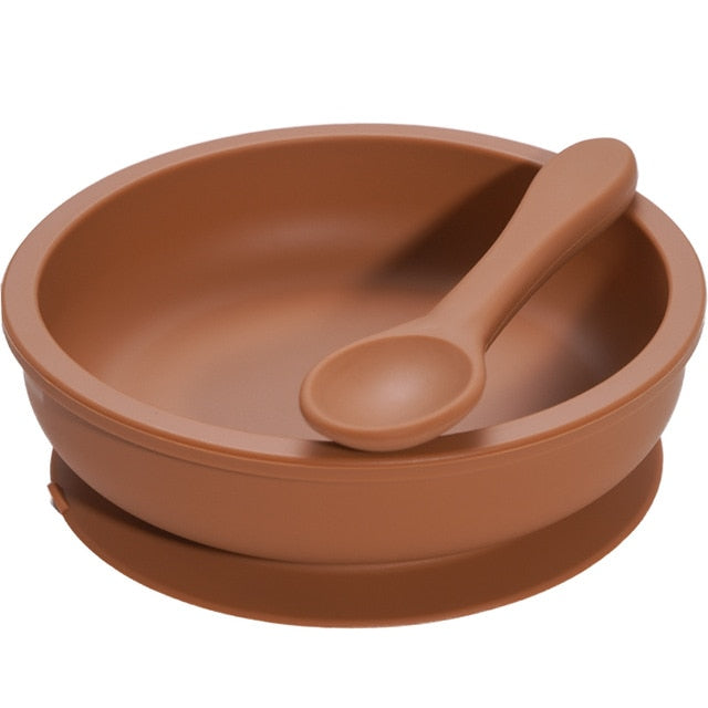 Earthy Tones Silicone Waterproof BPA & Phthalate Free Feeding Plate and Spoon - In 8 Color Options