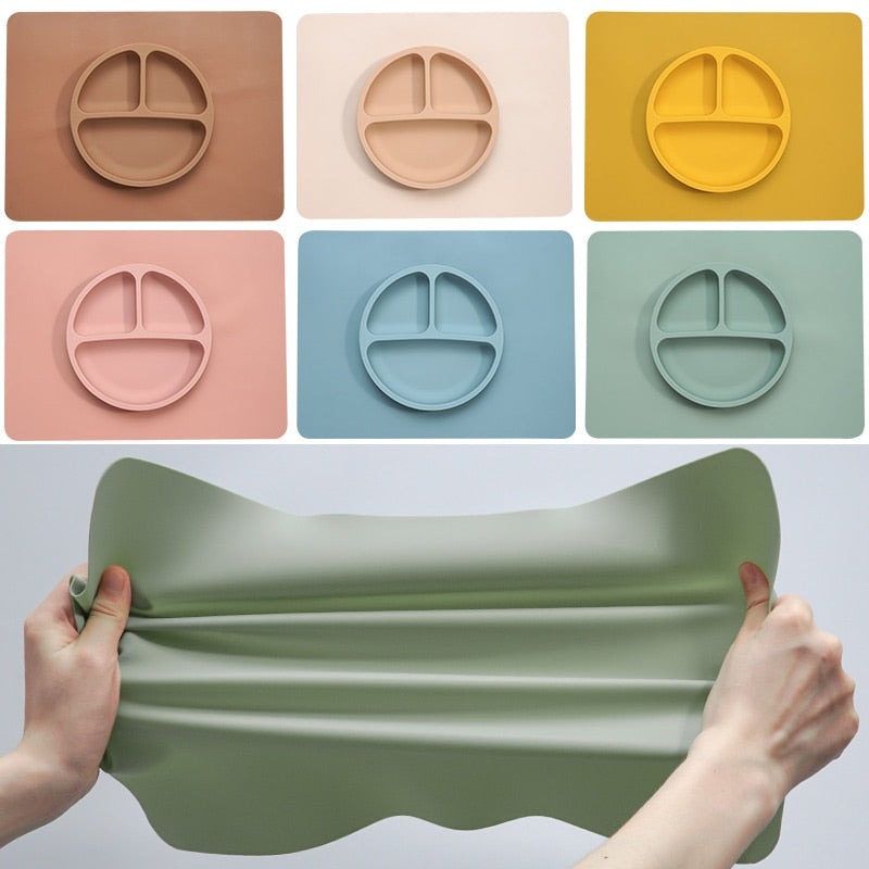 Earthy Tones Silicone Waterproof BPA & Phthalate Free Feeding Plate and Antislip Dining Placemat- In 7 Color Options