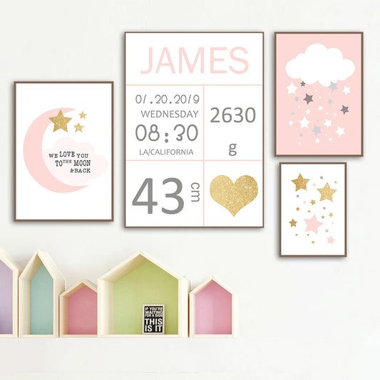 Personalised Birth Stamp Canvas Nursery Art