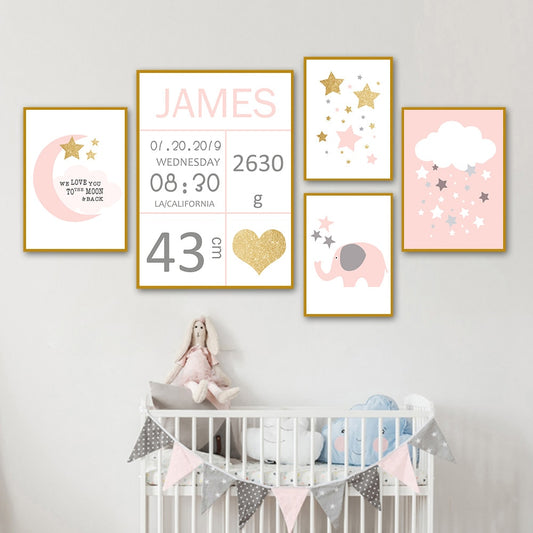 Personalised Birth Stamp Canvas Nursery Art
