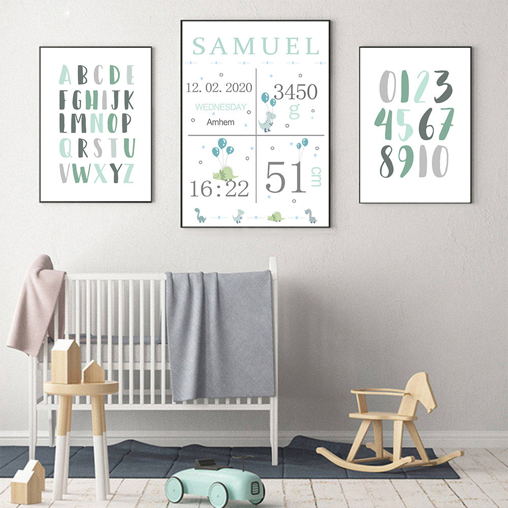 Personalised Birth Stamp Canvas Nursery Art