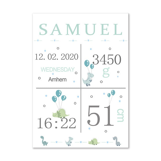 Personalised Birth Stamp Canvas Nursery Art