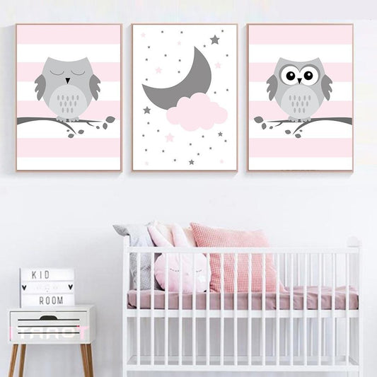 Woodland Owl Moon Canvas Nursery Art