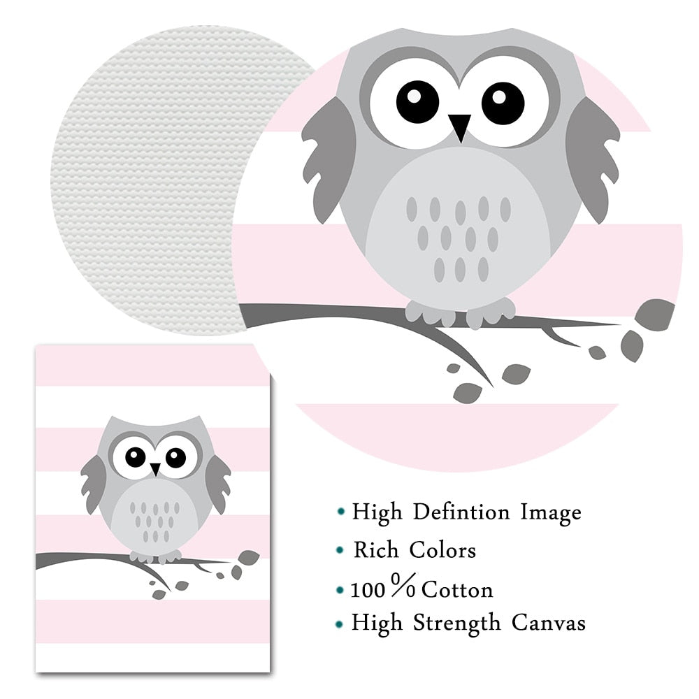 Woodland Owl Moon Canvas Nursery Art