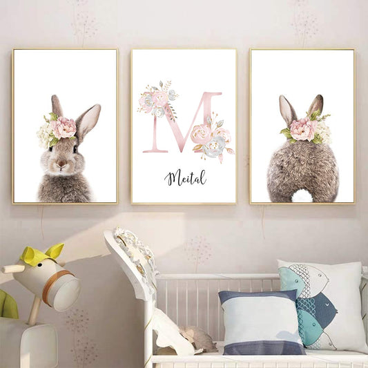 Personalised Rabbit Canvas Nursery Art