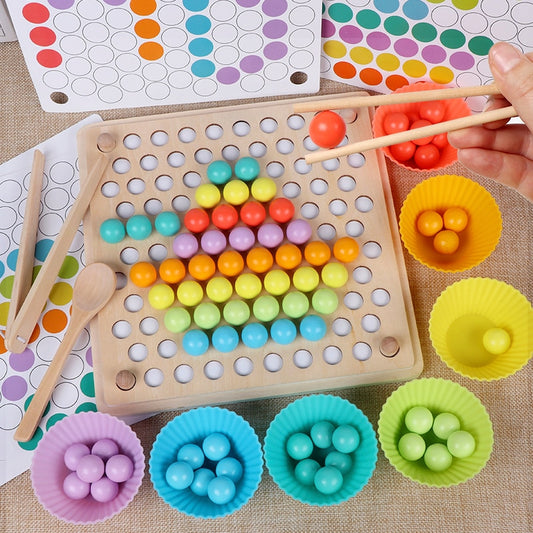 Montessori Beads & Chopsticks 22"x22" Coordination Wooden Game Board