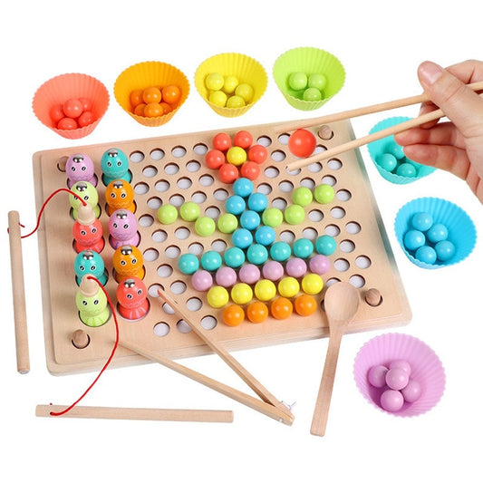 Montessori Fish, Beads & Chopsticks Wooden Game Board