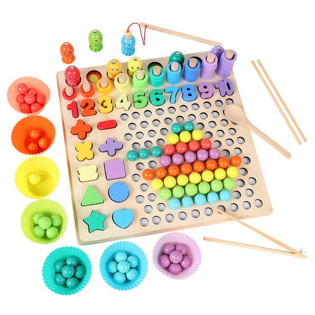 Montessori 7-in-1 Arithmetic, Fish, Beads & Chopsticks Game Board