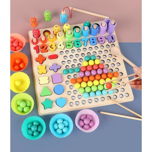 Montessori 7-in-1 Arithmetic, Fish, Beads & Chopsticks Game Board
