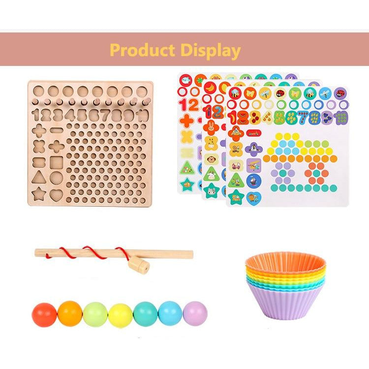 Montessori 7-in-1 Arithmetic, Fish, Beads & Chopsticks Game Board